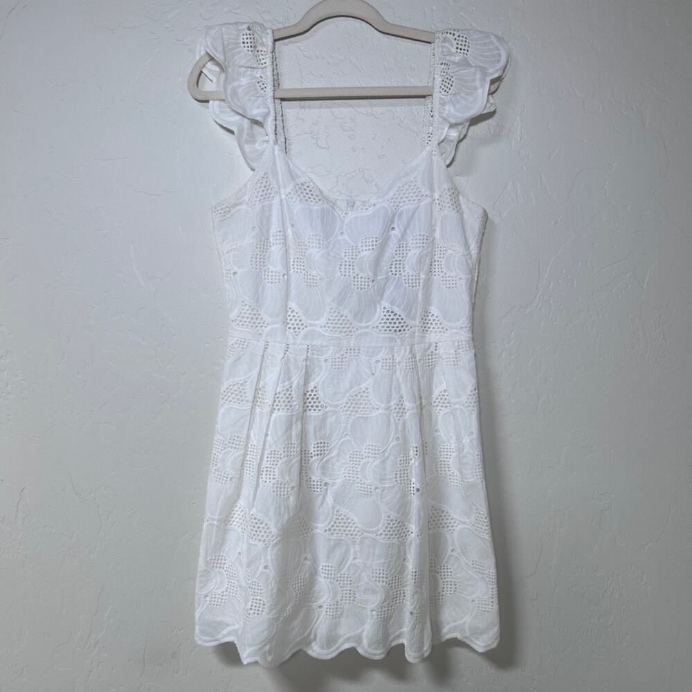 White Eyelet Babydoll Mini Dress Cottagecore Prairie Sundress Euro Summer 8
